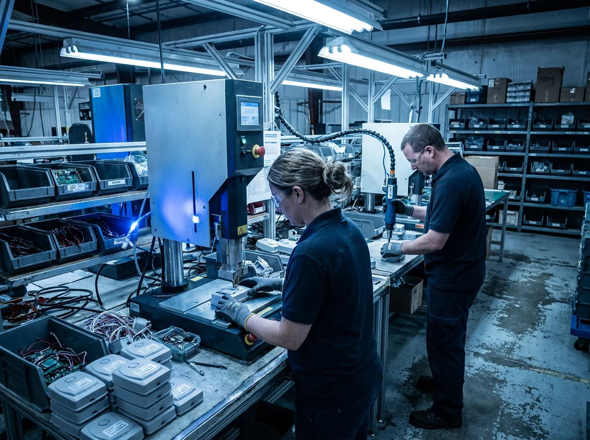 Ultrasonic welding and automatic screw-fastening assembly