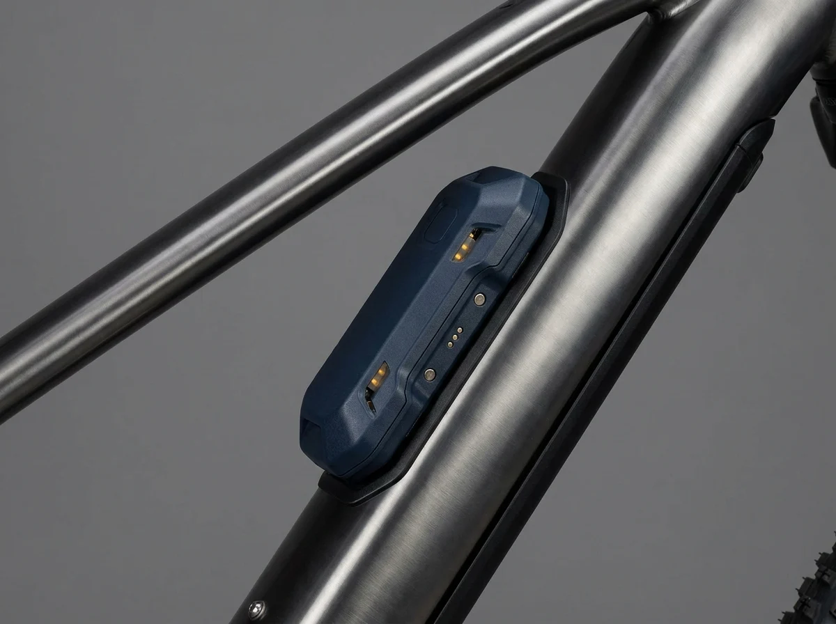 E-bike integrated alarm sitting in the frame or battery bay of an electric bike