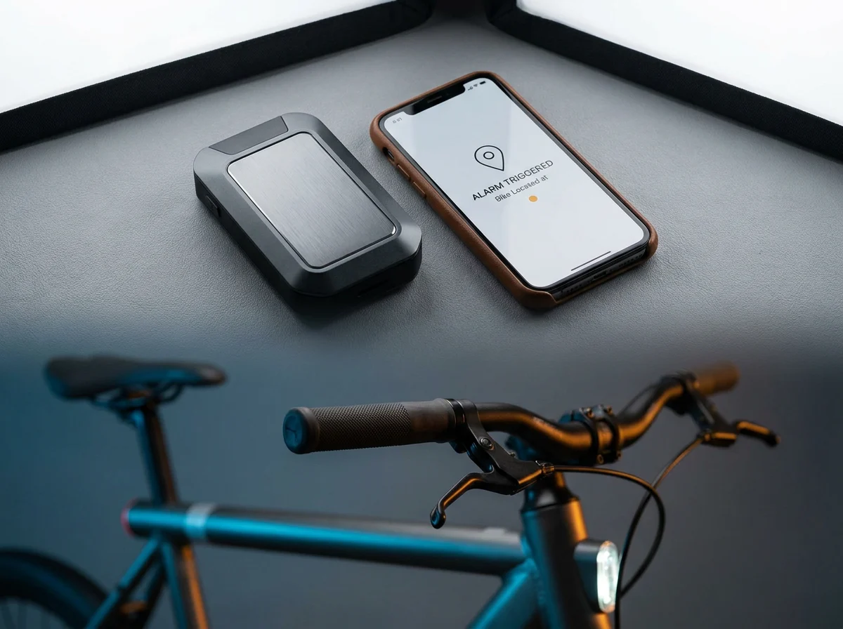 Smart GPS bike alarm pushing a located app notification when the alarm trips