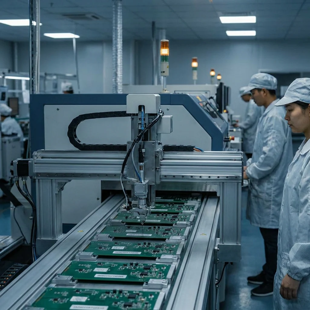 SMT line assembling bike alarm circuit boards