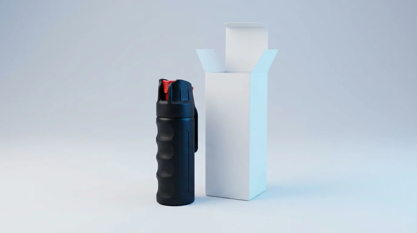 Private-label pepper spray with custom OC formula canister and retail packaging