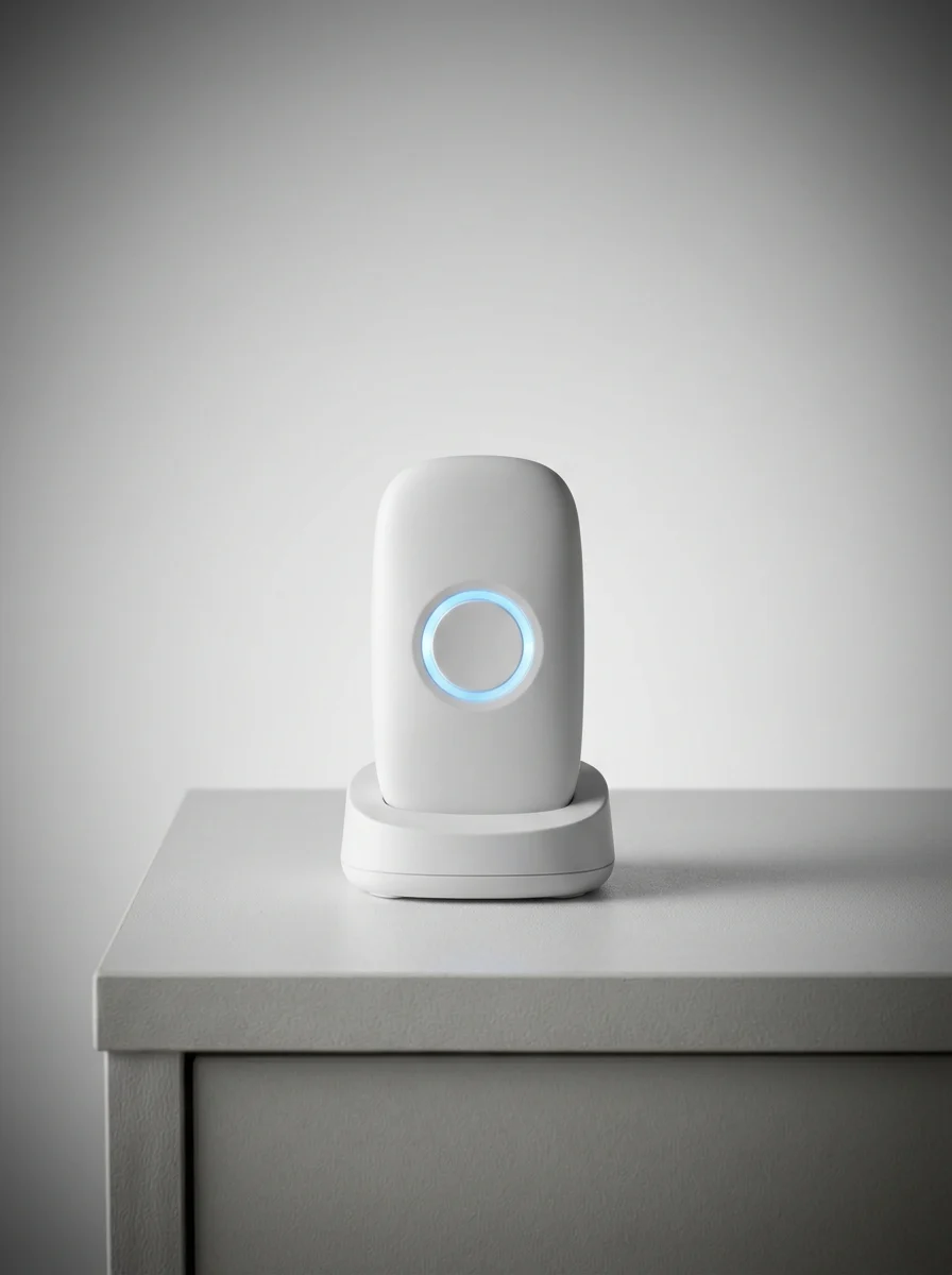 Elderly personal alarm as a bedside stand at a senior's bedside