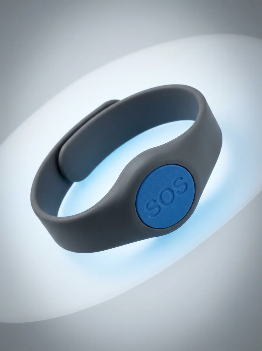 Elderly personal alarm worn as a wristband for a senior who will not wear a pendant