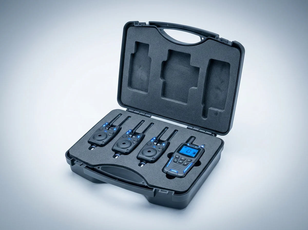 Wireless fishing alarm-and-receiver 3+1 set in an EVA case