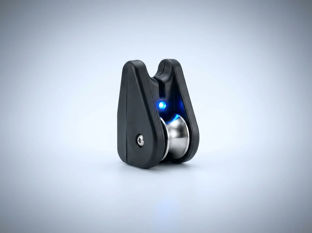 Single-rod fishing bite alarm with roller wheel and LED