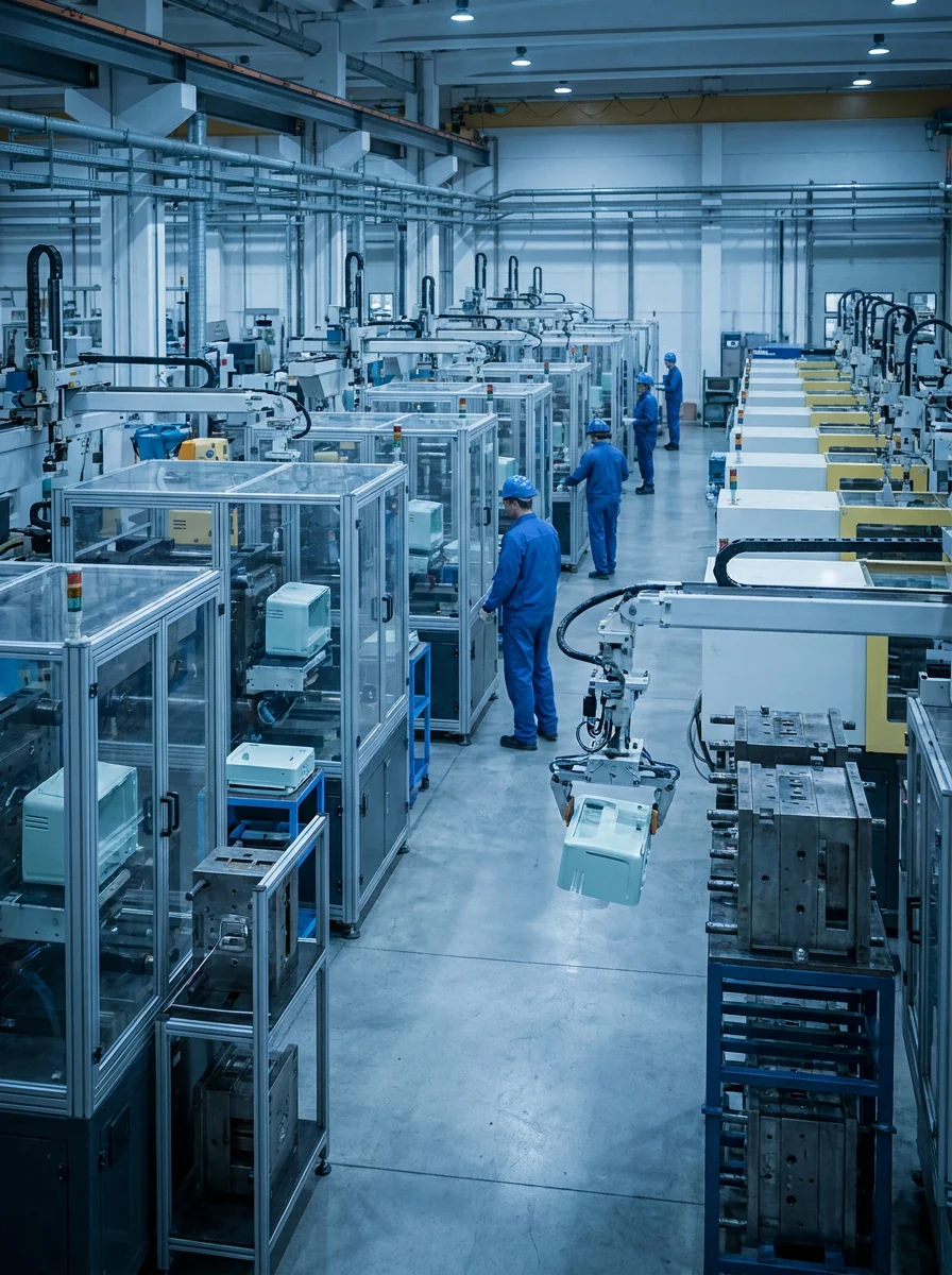 In-house injection-molding machines cutting housings and molds