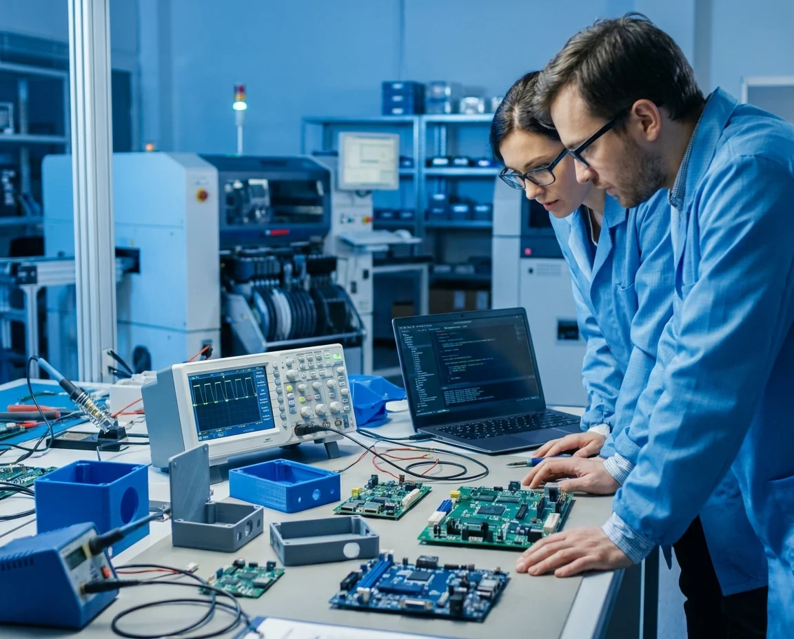 R&D and prototype bench for circuit, structure and firmware development