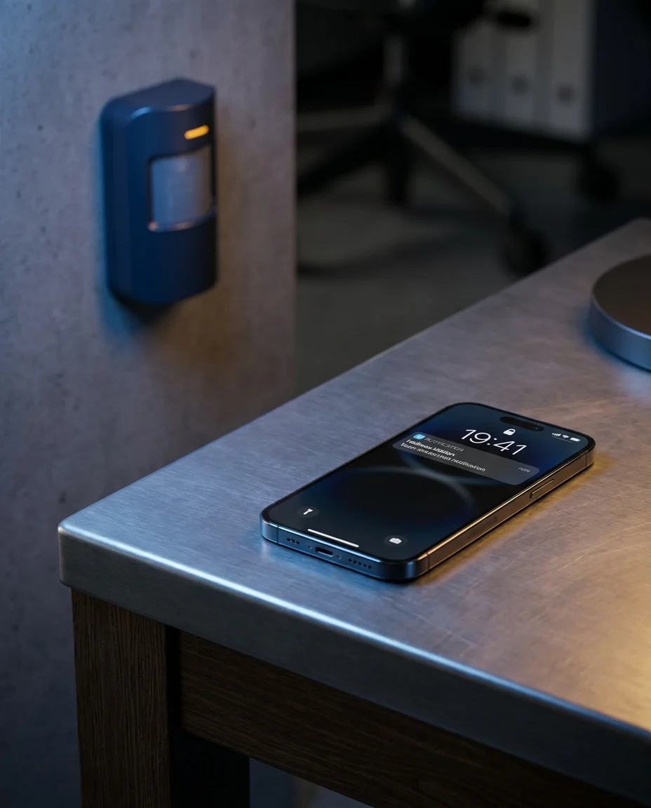 Phone showing a Hallway motion push notification from a PIR motion sensor