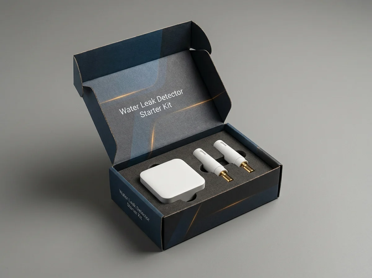 Gateway-kit water leak detector boxed with a hub as a starter set